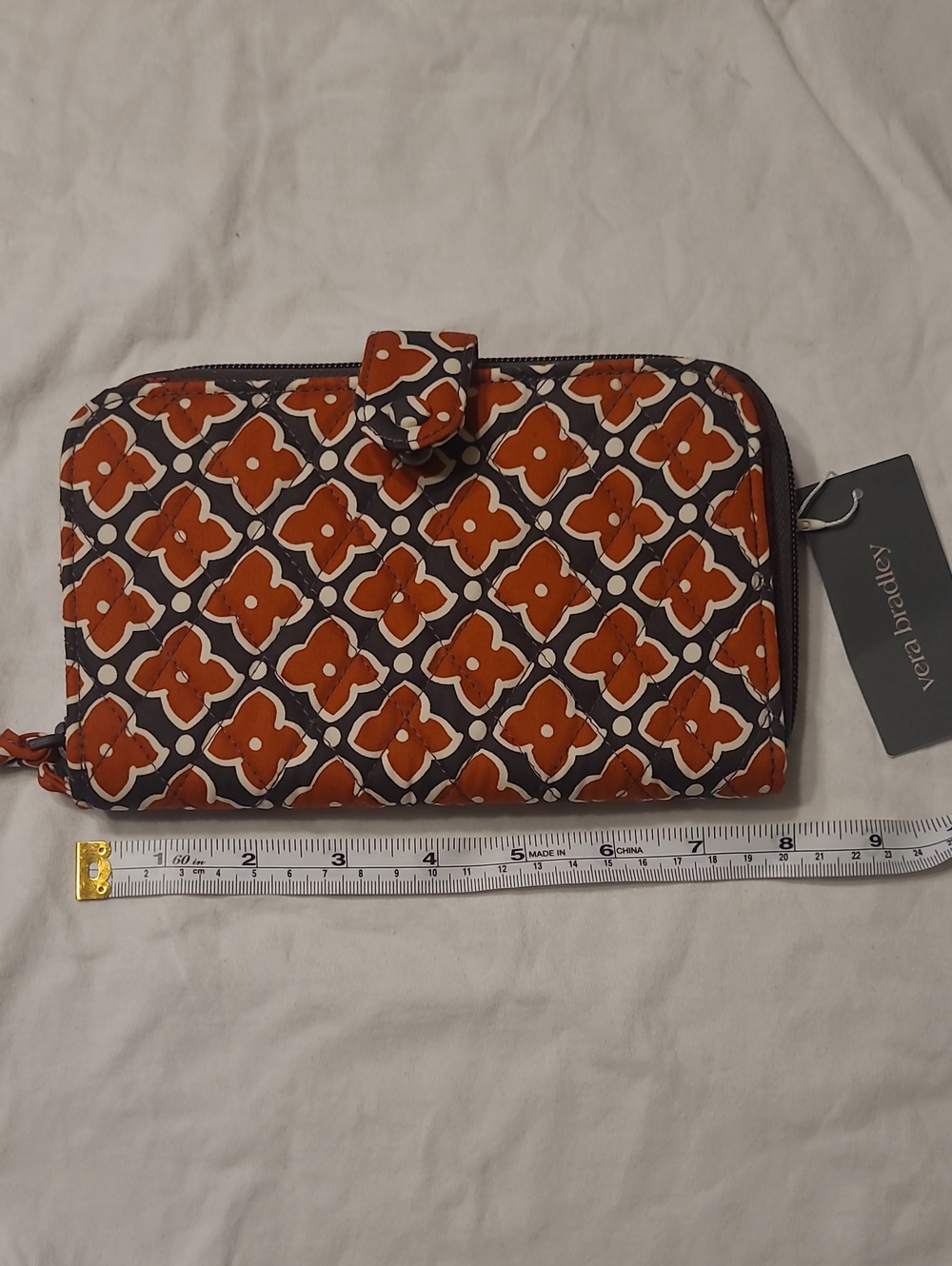 Vera Bradley Orange Floral Quilted Zip-Around Wallet with Snap Tab